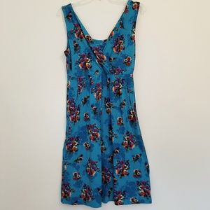 Garnet Hill Sleeveless Knit Dress Teal Floral Sm